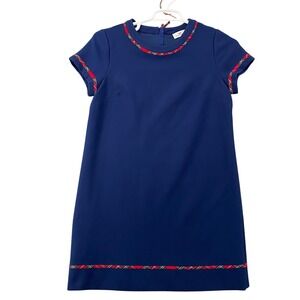 Vineyard Vines Navy Blue Plaid Trim Shift Dress Womens Sz 8 Short Sleeve Holiday